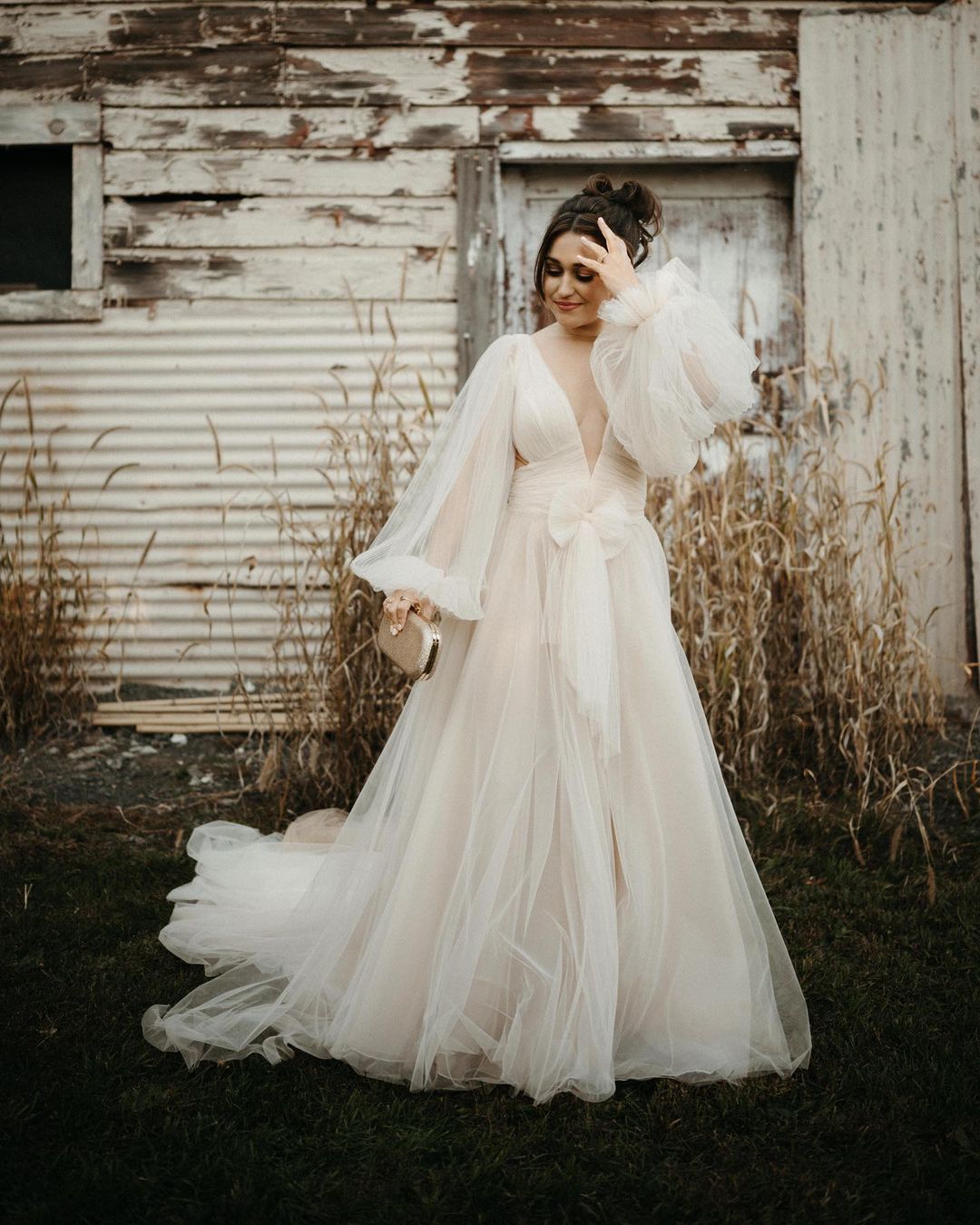 The Shimmer Champagne Bella Clutch, As Worn By Samantha Sutton on Her Glamorous Wedding Day