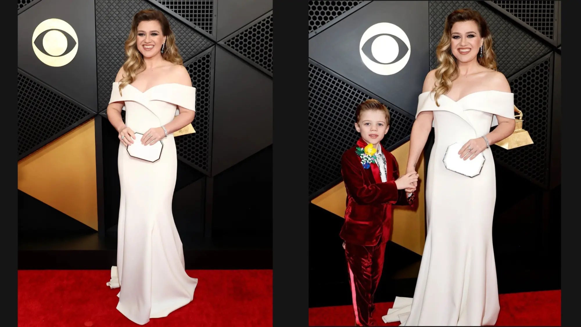 Kelly Clarkson Dazzles the 2024 Grammys with Bella Rosa's White Como X MICAELA Clutch