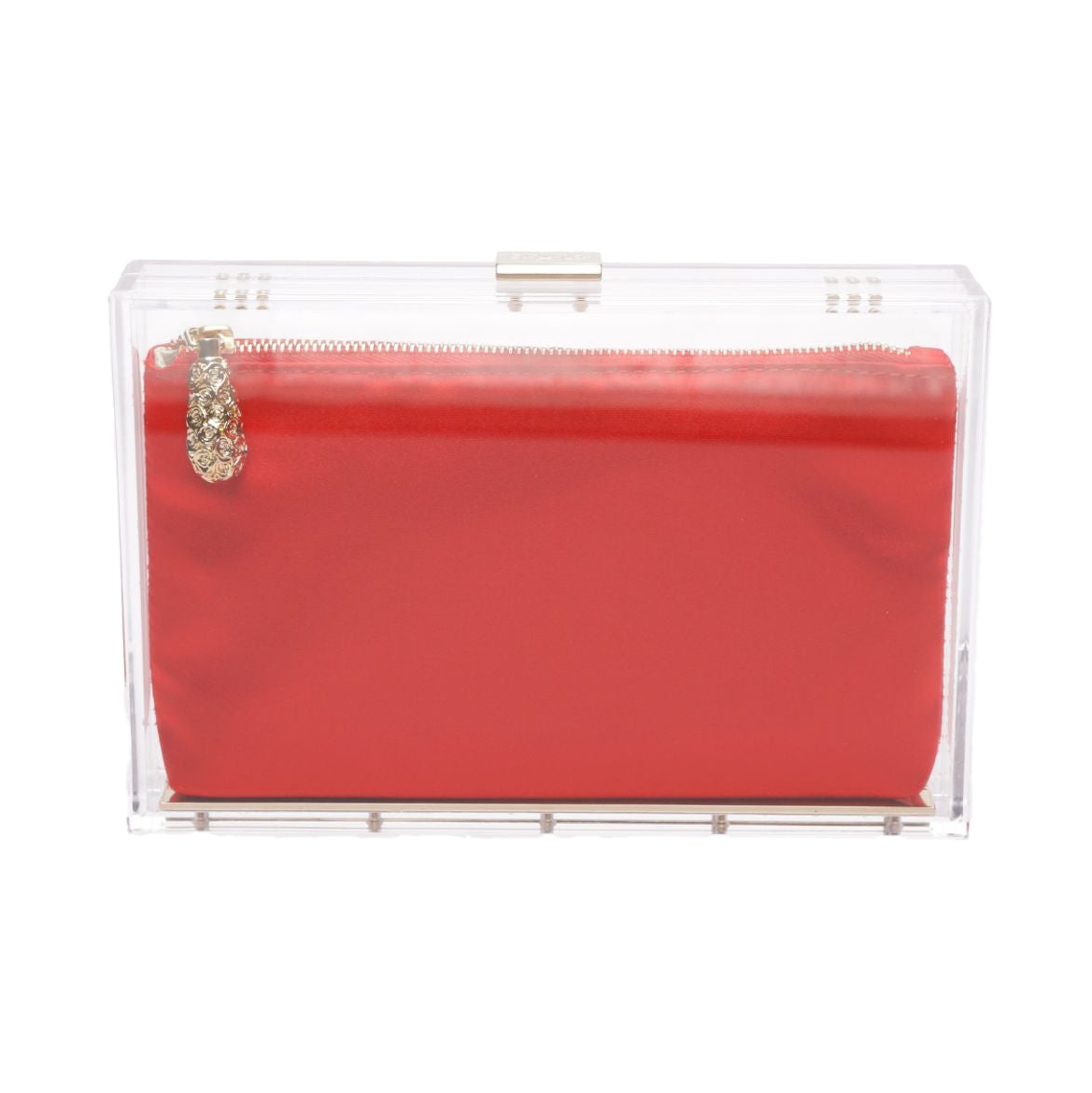 Mia Clutch Clear Acrylic with Red Satin Zipper Pouch Sample Sale