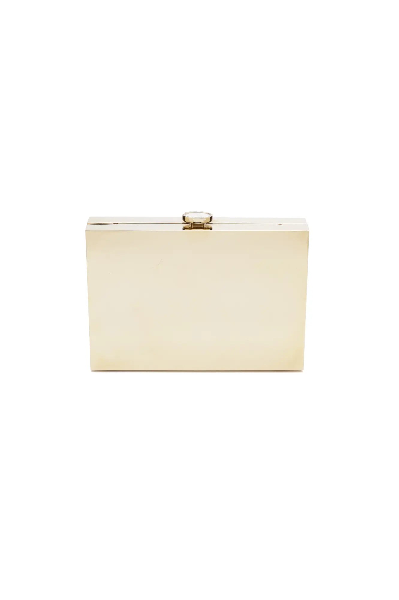 Ivory-colored rectangular The Bella Rosa Collection Ella Clutch - Mirror Gold with a mirror gold metallic clasp.