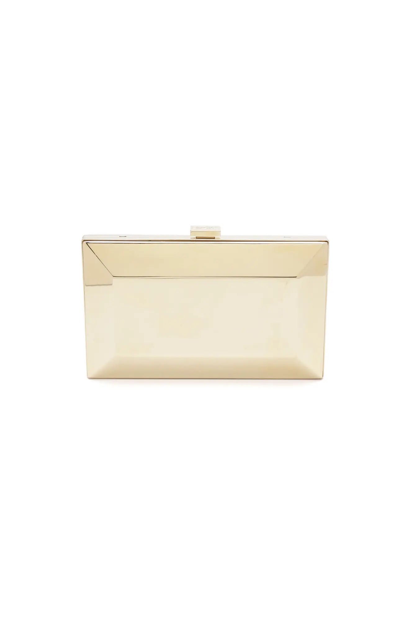 Beige Milan Clutch x MICAELA - Gold Metallic purse with a gold metallic closure on a white background from The Bella Rosa Collection.