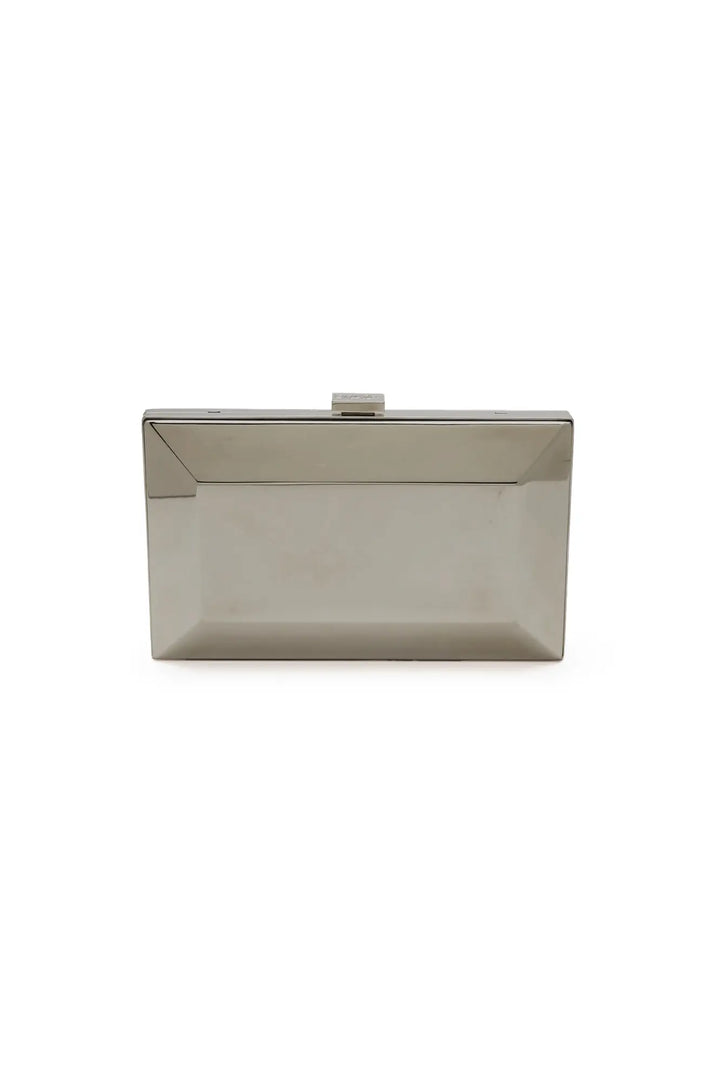 Milan Clutch x MICAELA - Gunmetal Metallic clutch purse from The Bella Rosa Collection on a white background.