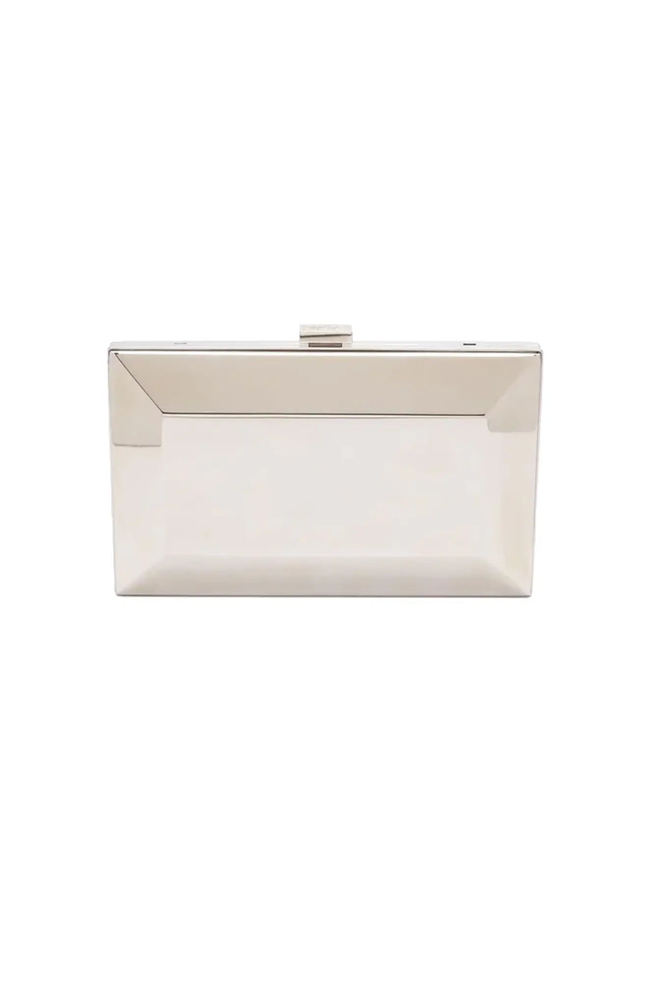 Ivory-colored Milan Clutch x MICAELA -Silver Metallic purse from The Bella Rosa Collection on a white background, embodying Italian craftsmanship.