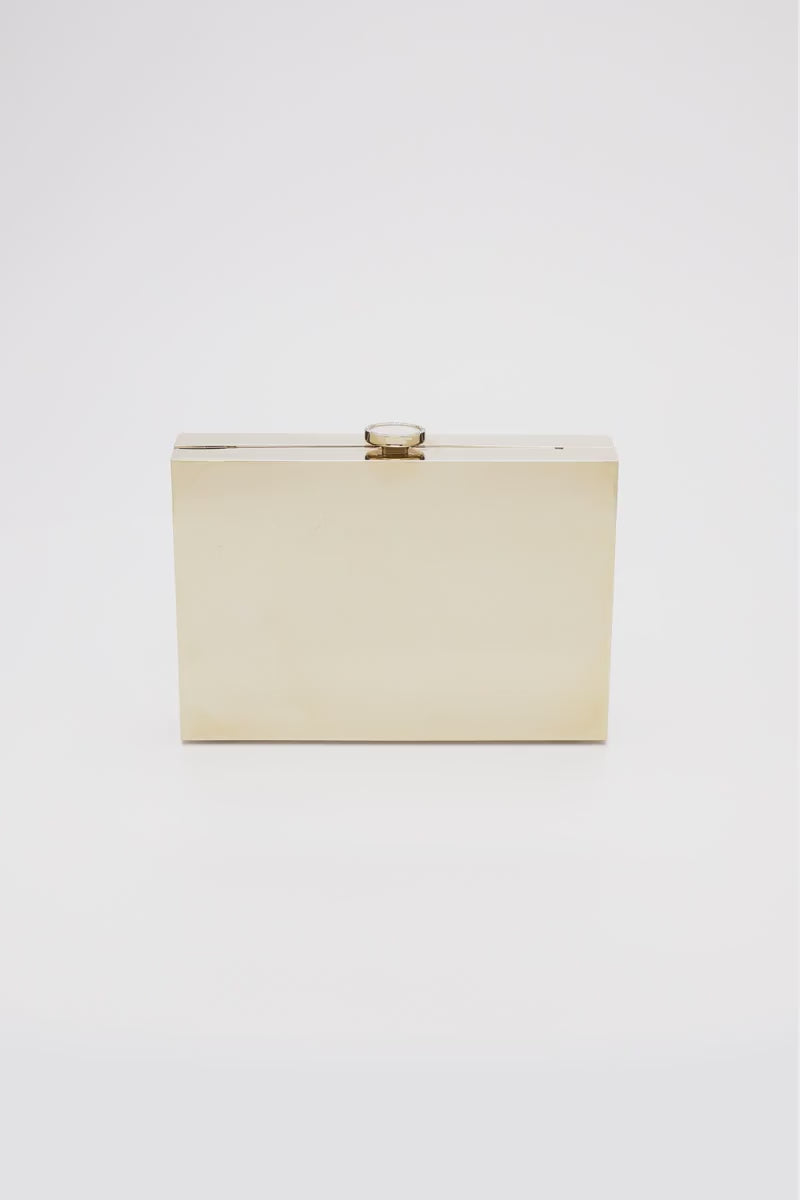 360 view of Ella Clutch in a gold mirror finish Ella Clutch is a rectangle silhouette.