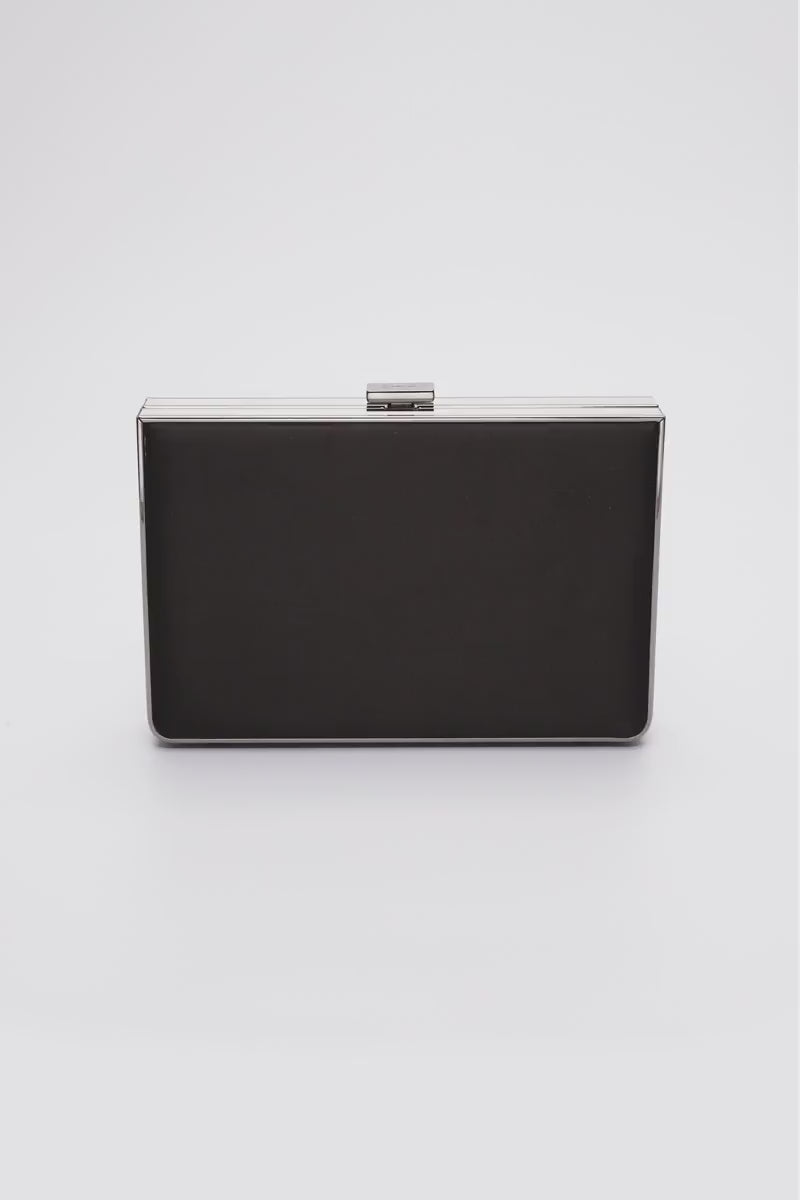 360 view of Venezia clutch in black satin.