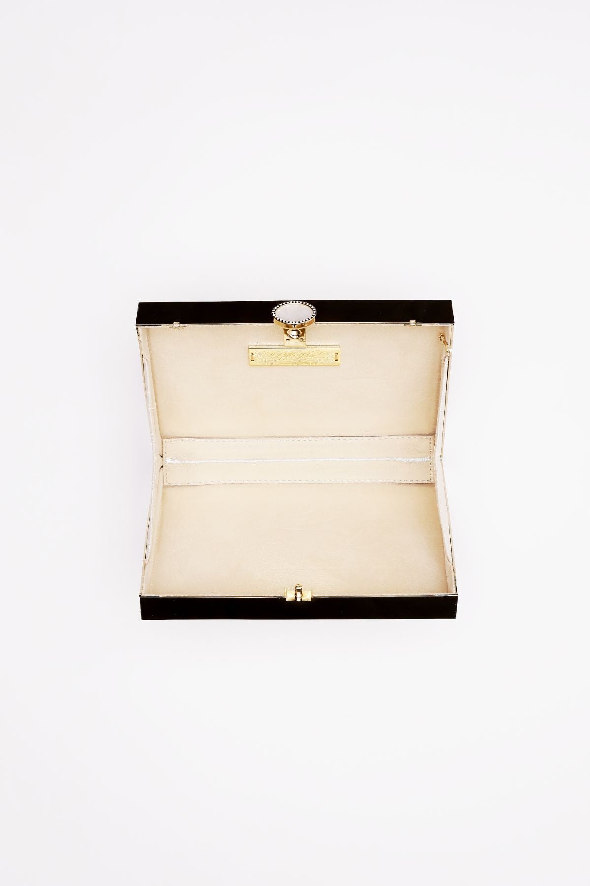 Aerial top view of Ella Clutch in gold mirror finish.