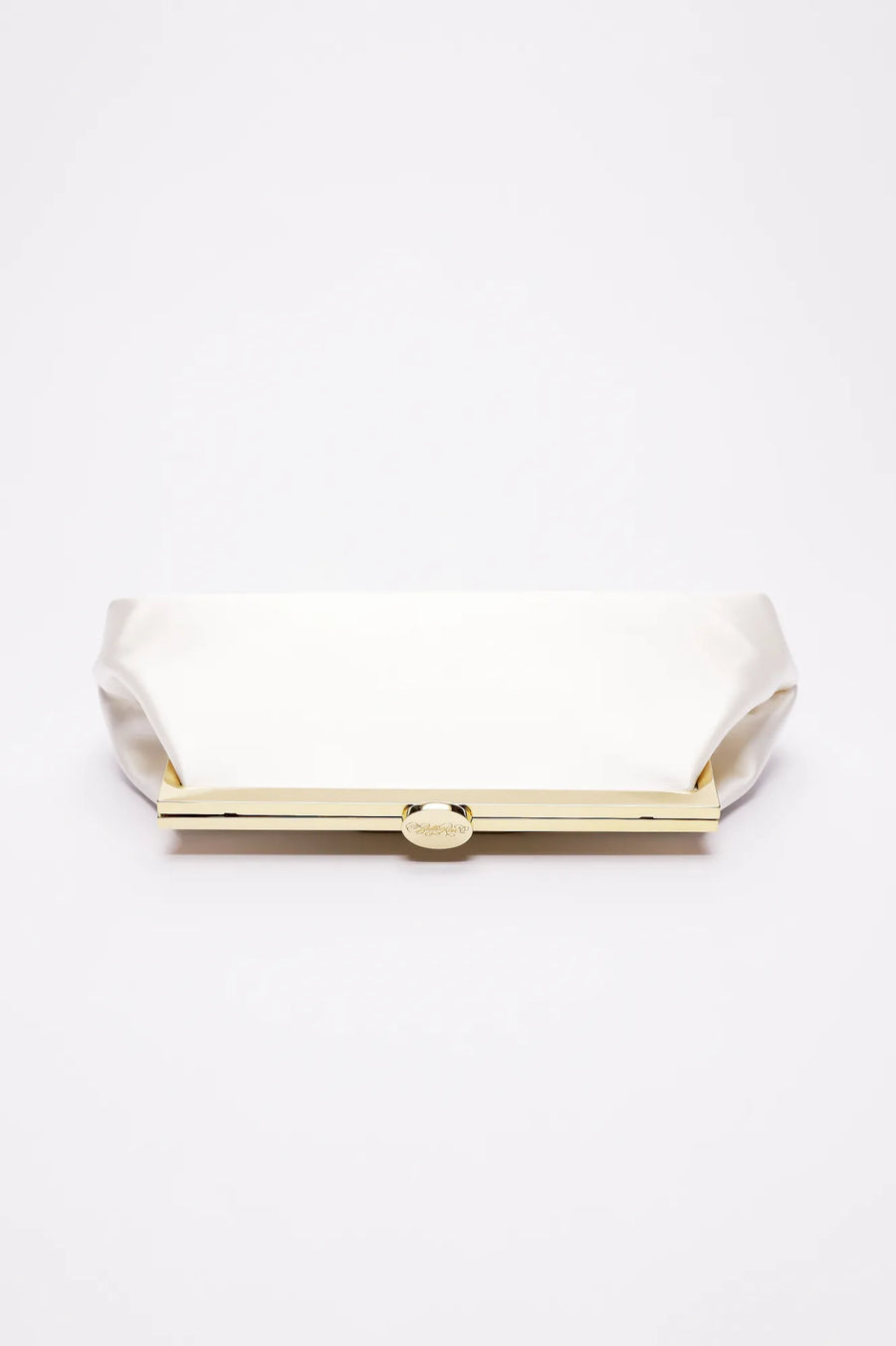 Top view of a white bridal clutch.