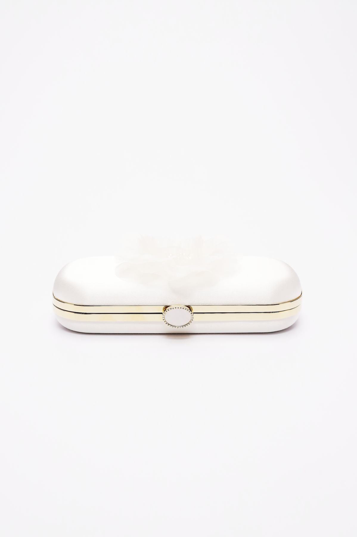 Grande Ivory Bella Fiori Clutch by The Bella Rosa Collection with floral detail and gold trim on a plain background, perfect black-tie accessory.