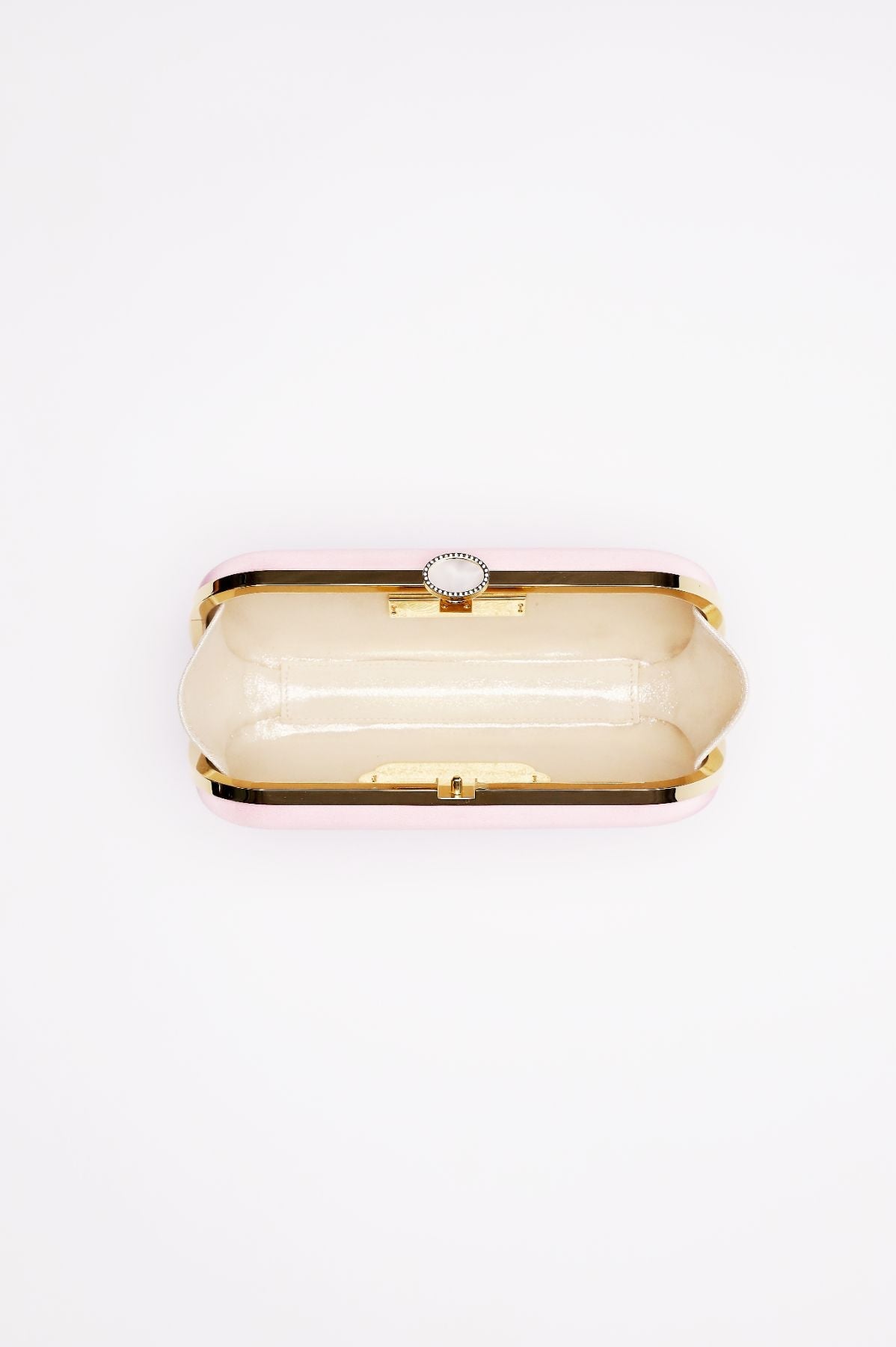 Bella Rosa Collection&#39;s Bella Clutch Pink Petite with gold-tone hardware against a white background.
