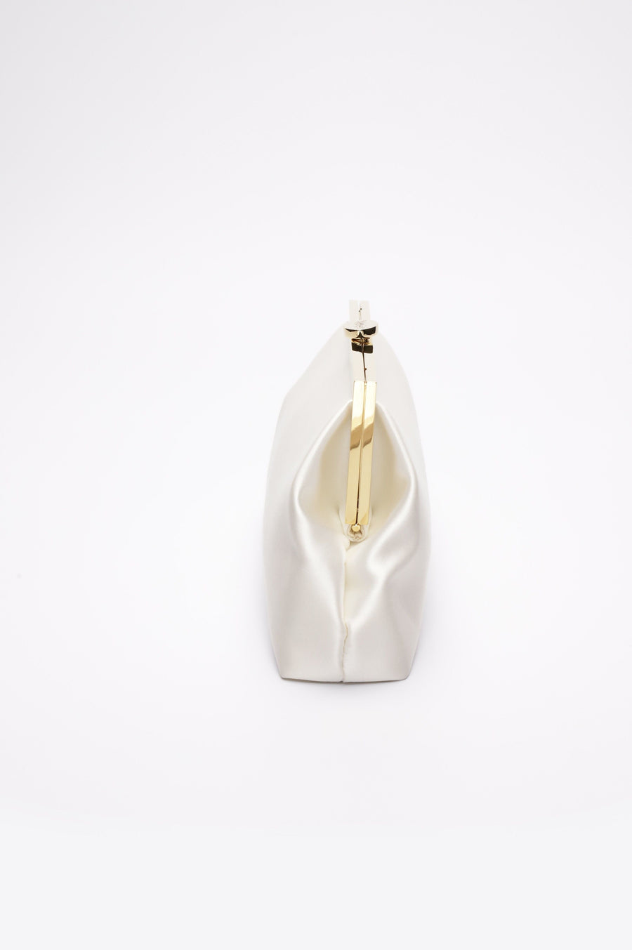 A Rosa Clutch - Ivory Floral Embroidery from The Bella Rosa Collection with a gold handle on a white background.