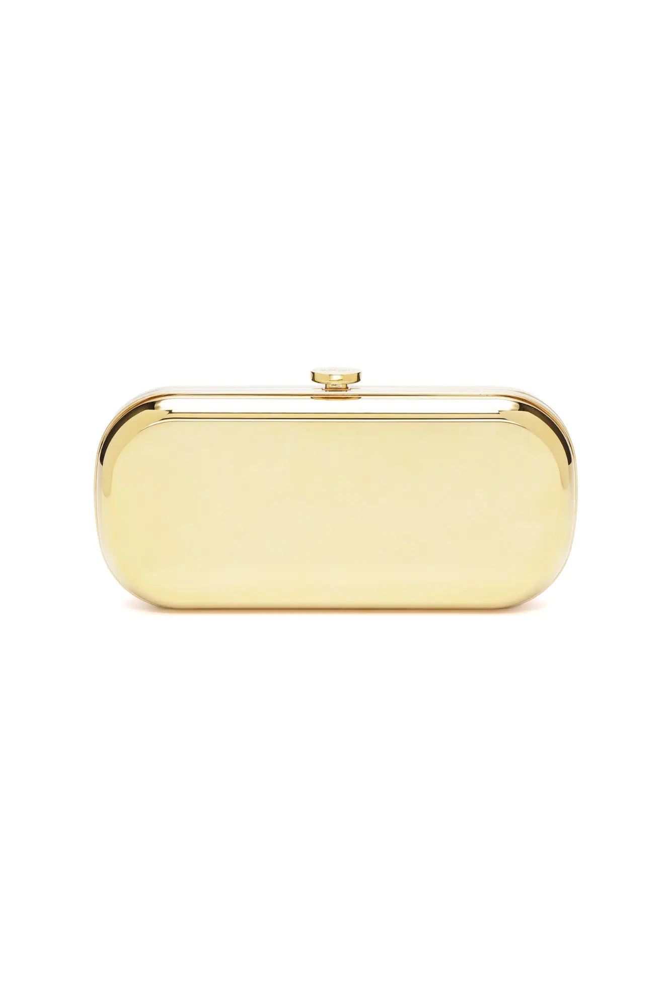 Gold-colored The Bella Rosa Collection Grande Golden Bella Clutch purse on a white background.