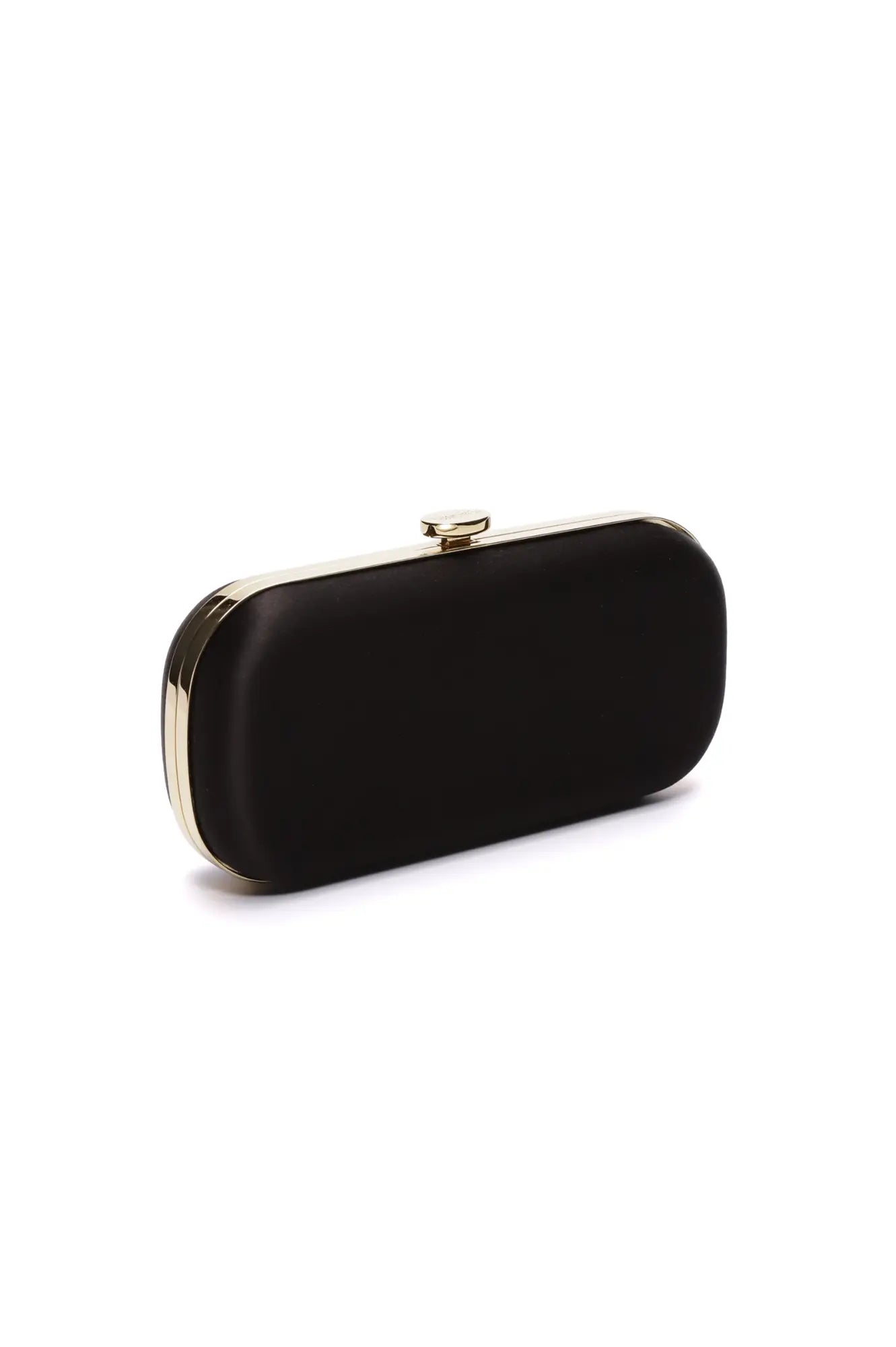 Black-tie accessory Bella Clutch Black Grande with gold detailing on a white background from The Bella Rosa Collection.