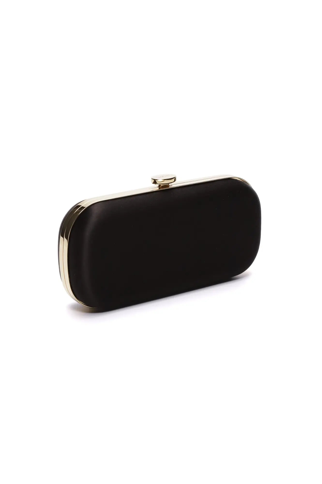 Bella Clutch Black Grande with gold-toned hardware on a white background from The Bella Rosa Collection.