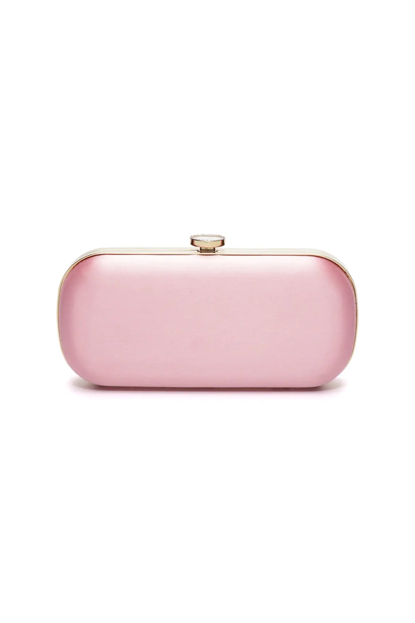 A pink duchess satin Bella Clutch Pink Grande from The Bella Rosa Collection isolated on a white background.