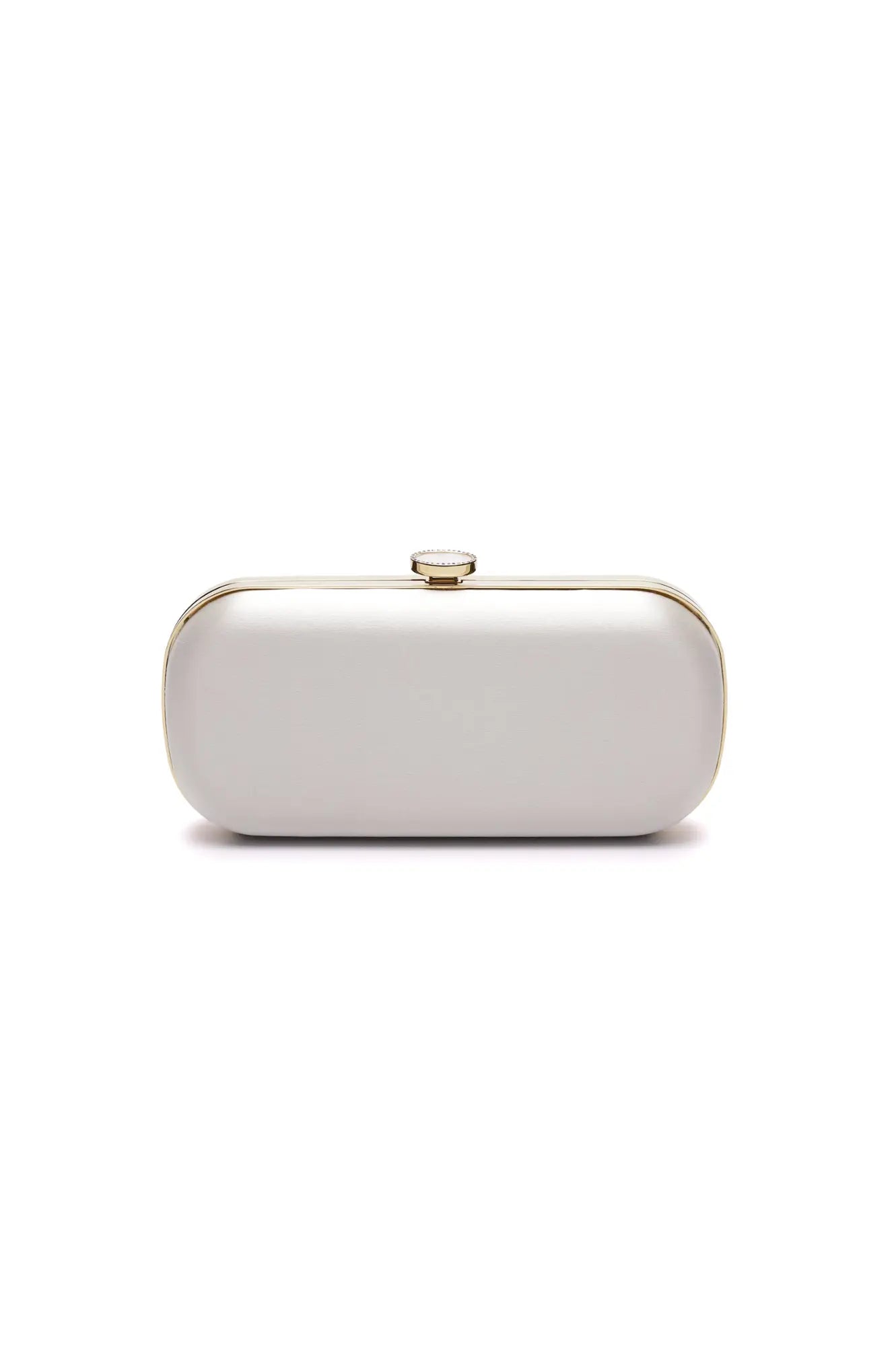 Bridal Bella Clutch Ivory Petite with a gold-tone clasp, isolated on a white background from The Bella Rosa Collection.
