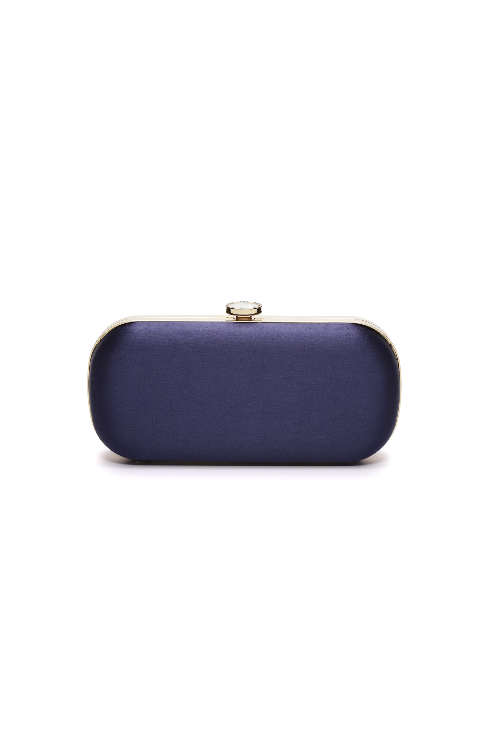 The Bella Rosa Collection Bella Clutch Navy Blue Petite isolated on white background.