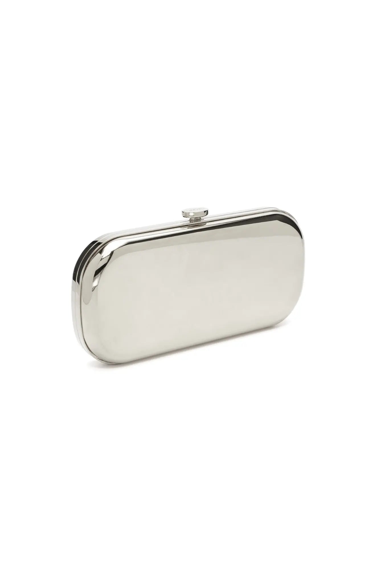 The Bella Rosa Collection Bella Clutch Silver Mirror Metallic Grande purse on a white background.