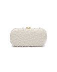 A Bella Clutch True Love Pearl Petite, perfect as a wedding accessory, on a white background from The Bella Rosa Collection.