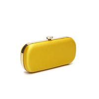 Limoncello Yellow Satin Bella Clutch from The Bella Rosa Collection on a white background.