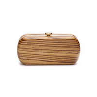 The Bella Rosa Collection's Bella Clutch African Zebra Wood Petite on a white background.