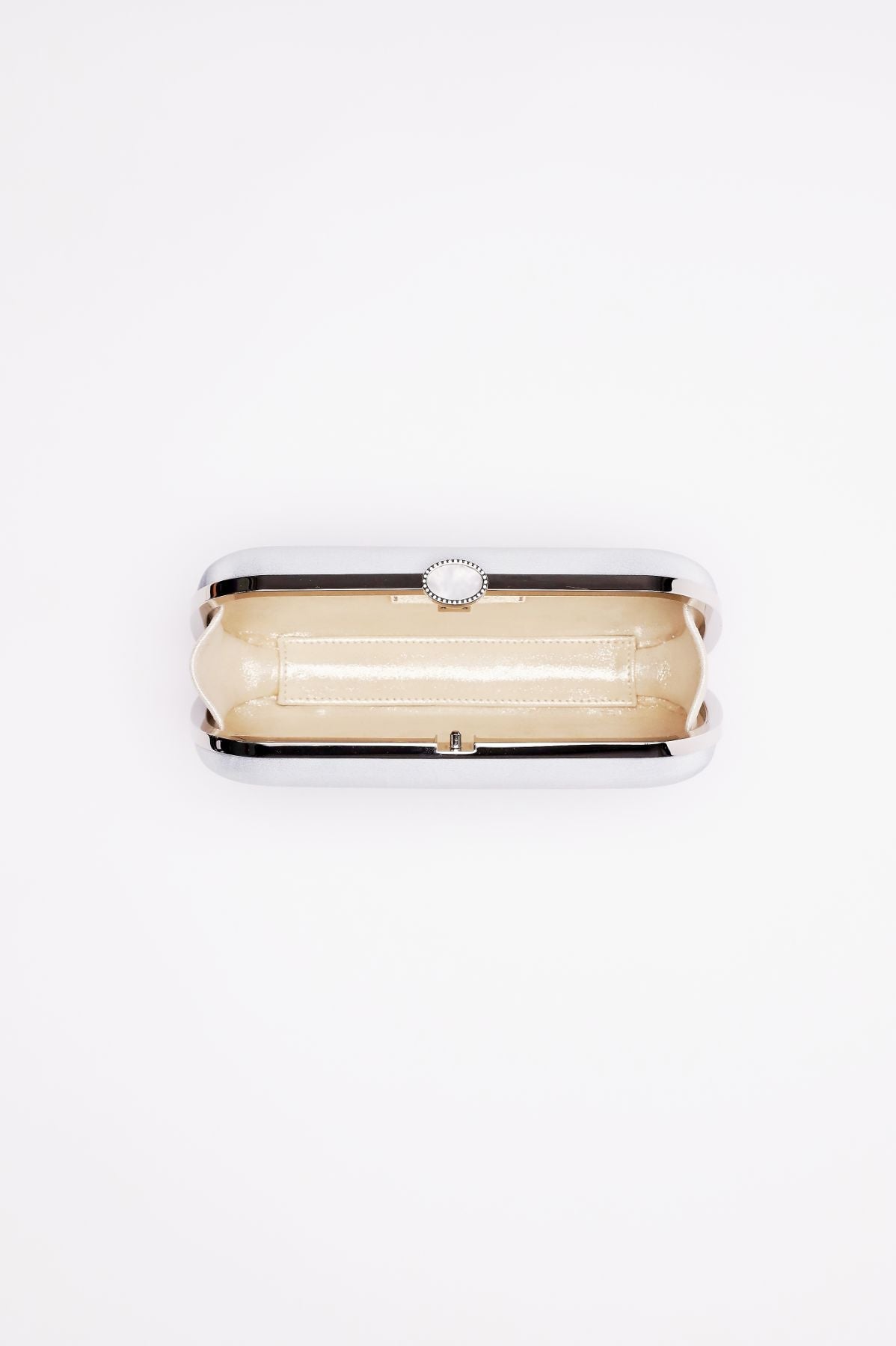 An unwound roll of Bella Clutch Steel Blue Satin Petite tape in a dispenser on a white background.