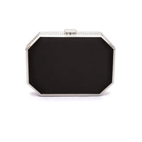 Old Hollywood glamour octagonal Como Clutch x MICAELA - Black Satin from The Bella Rosa Collection with a rhinestone trim.