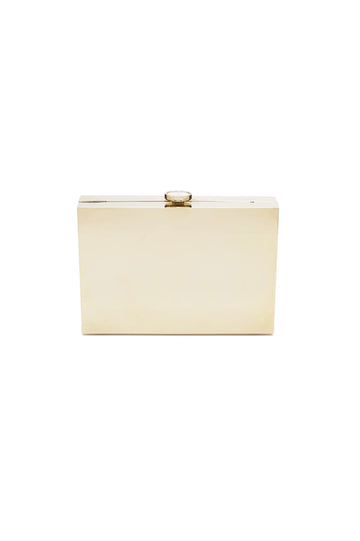 Ivory-colored rectangular The Bella Rosa Collection Ella Clutch - Mirror Gold with a mirror gold metallic clasp.