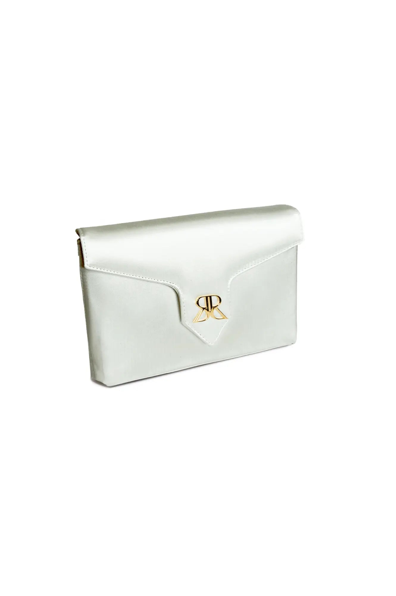The Bella Rosa Collection Love Note Envelope Clutch Sage Green with a gold clasp, isolated on a white background.