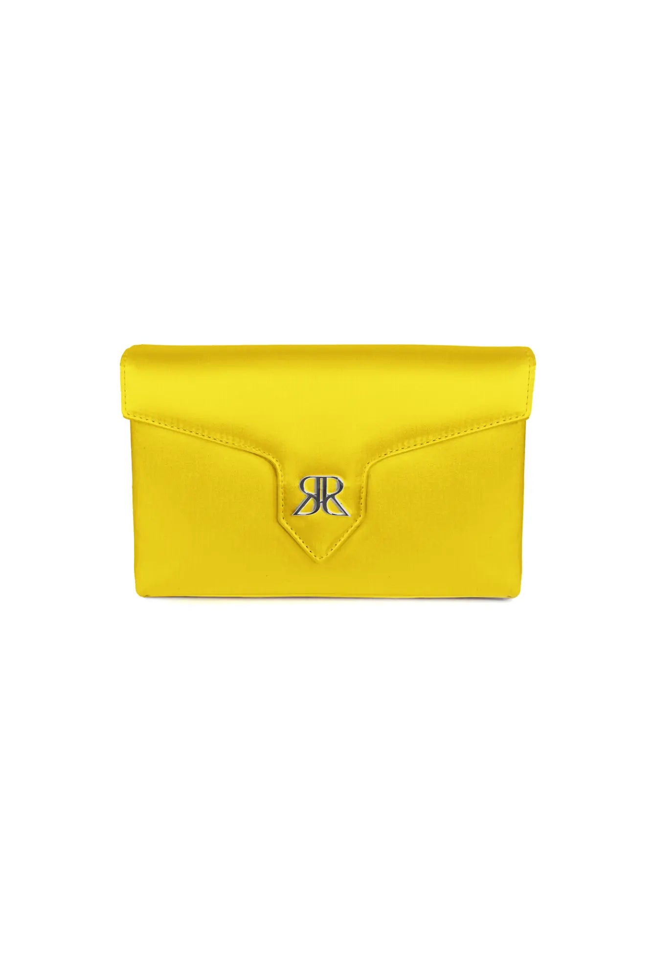 Bright yellow Love Note Envelope Clutch Limoncello Yellow with a monogrammed closure from The Bella Rosa Collection.