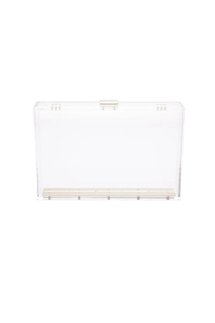 Mia Clutch - Clear Acrylic storage box on a white background by The Bella Rosa Collection.