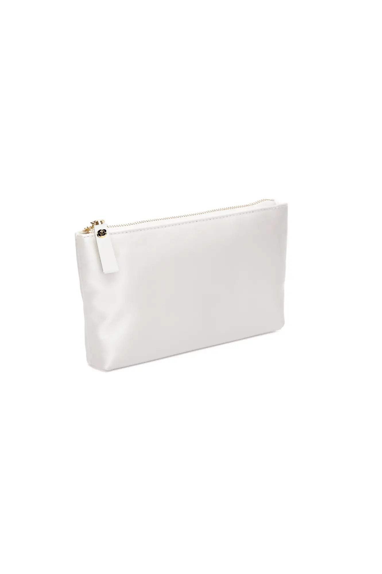 Bella Rosa Collection Mia Acrylic Clutch with Ivory Satin Zipper Pouch against a white background.