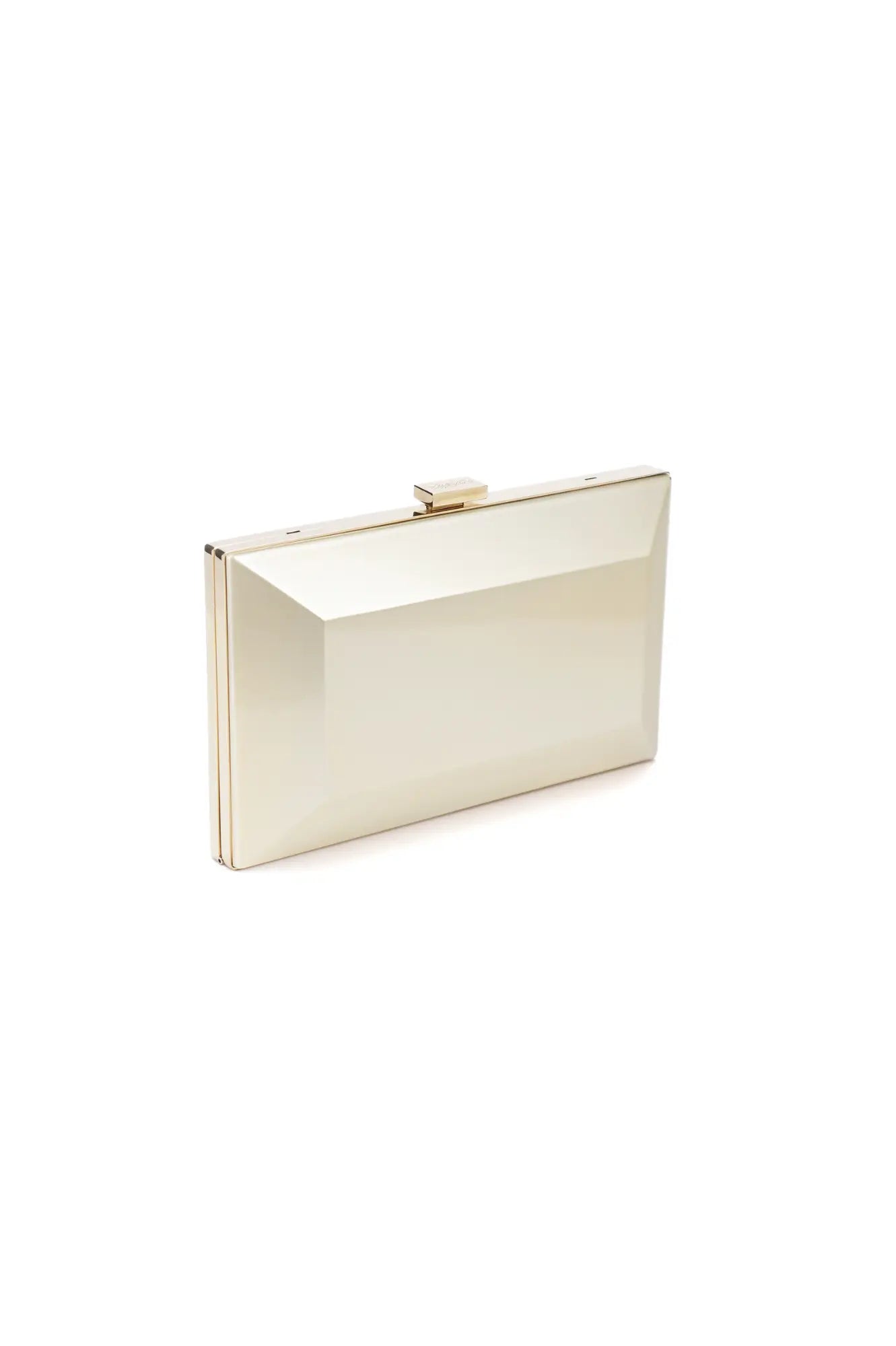 Ivory-colored Milan Clutch x MICAELA - Champagne Shimmer with a gold-tone clasp, crafted by Italian artisans, part of The Bella Rosa Collection.