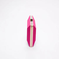 A Milan Clutch x MICAELA - Hot Pink Metallic from The Bella Rosa Collection on a white background.