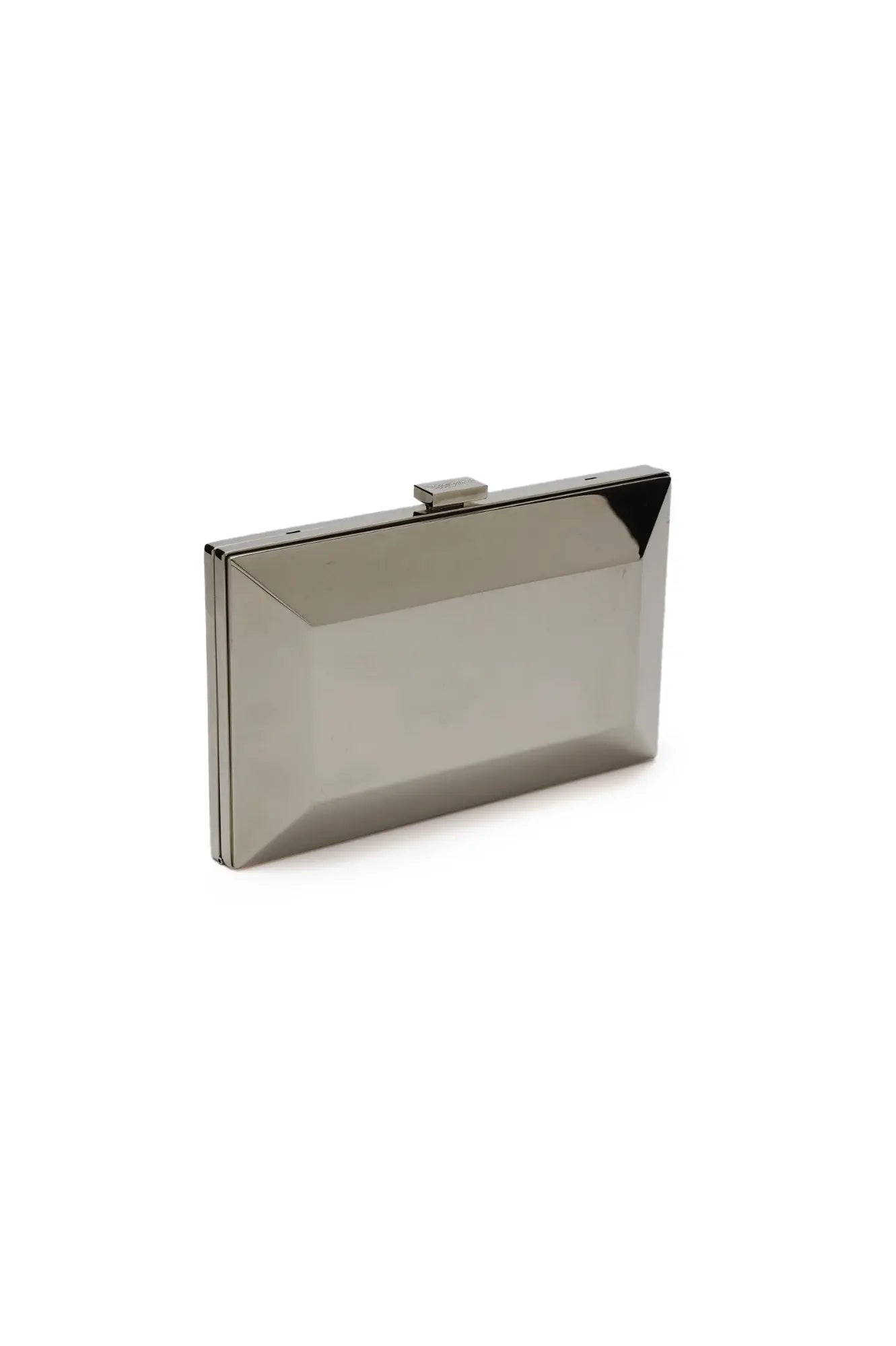 Silver Milan Clutch x MICAELA - Gunmetal Metallic purse with Italian craftsmanship on a white background from The Bella Rosa Collection.