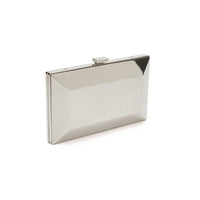 Italian craftsmanship Milan Clutch x MICAELA - Silver Metallic purse by The Bella Rosa Collection on a white background.