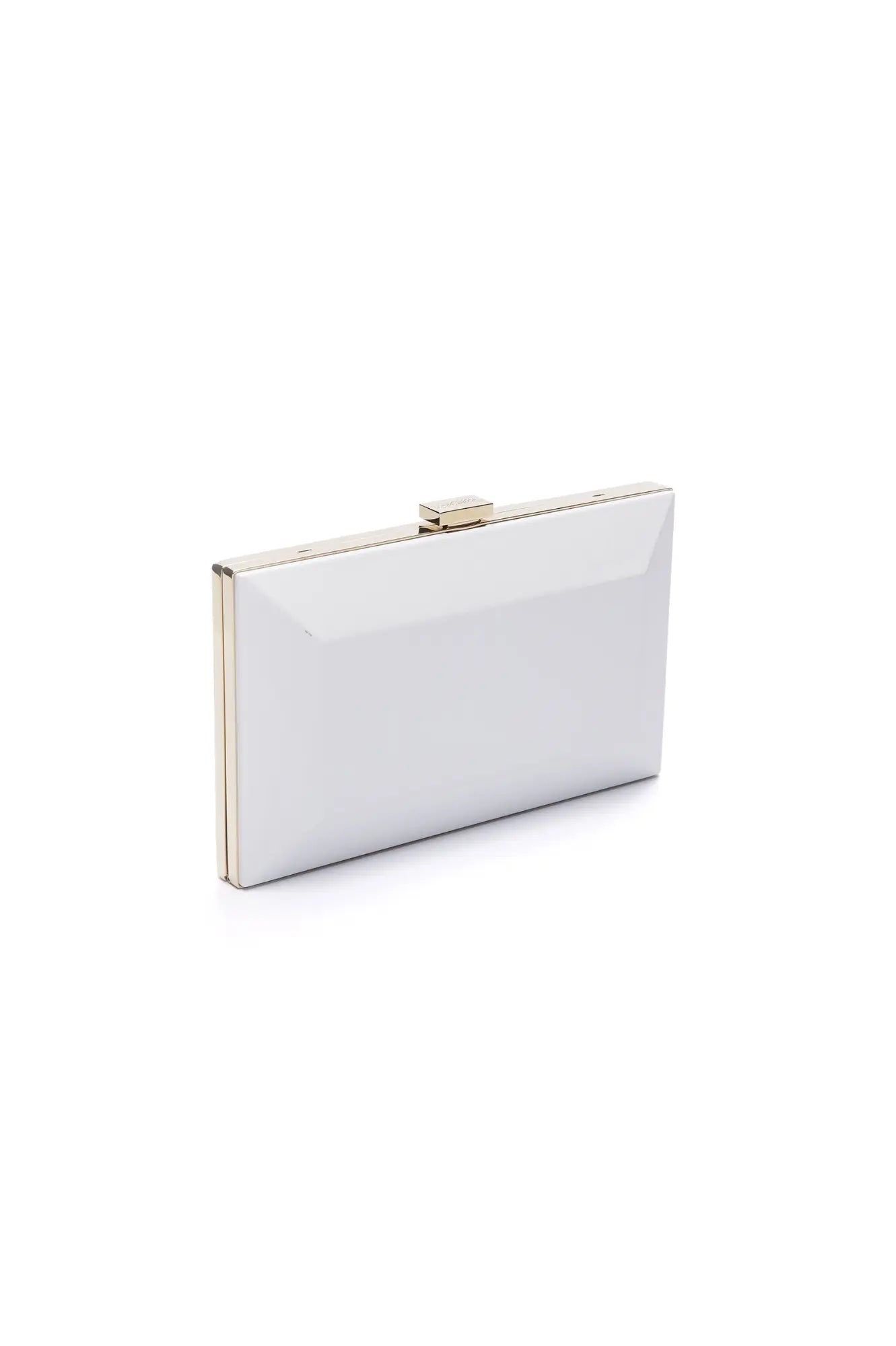White Metallic Milan Clutch purse with a custom engraved sentiment plaque on a white background, The Bella Rosa Collection&#39;s Milan Clutch x MICAELA - Pearl White.