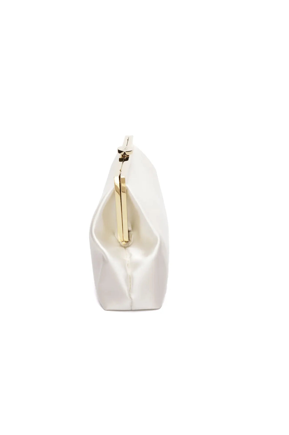 Italian Duchess Satin Rosa Clutch from The Bella Rosa Collection with gold zipper detail on a white background.