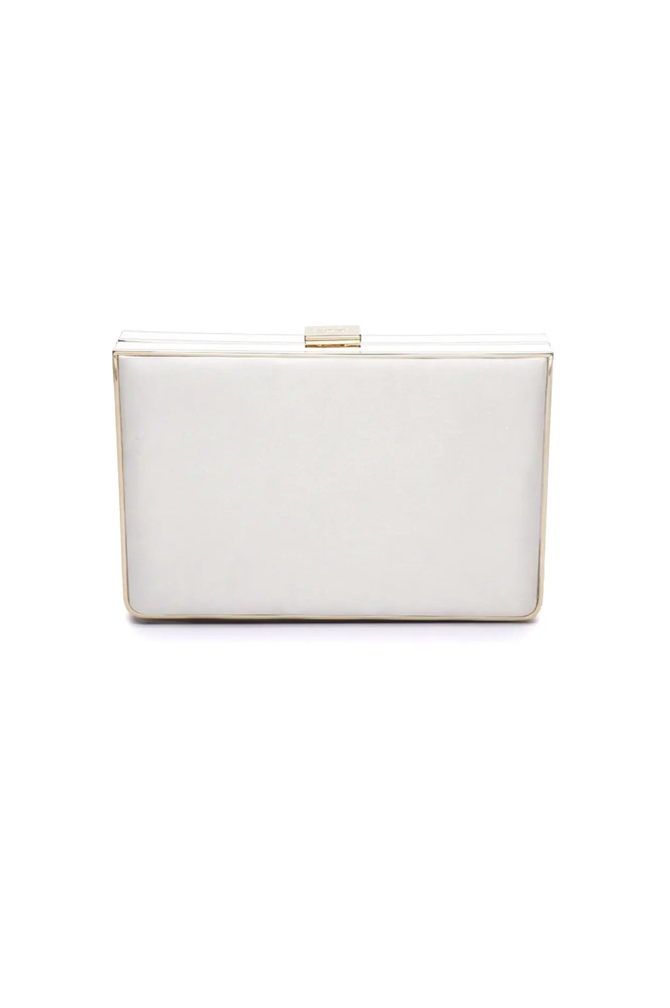 White Venezia clutch with a gold-tone frame and clasp, perfect as a luxury evening accessory from The Bella Rosa Collection.