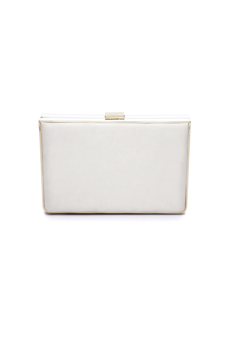 White Venezia clutch with a gold-tone frame and clasp, perfect as a luxury evening accessory from The Bella Rosa Collection.