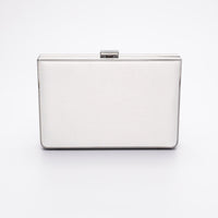 The front view of the Venezia clutch in White satin.