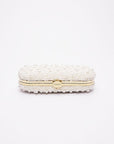 Bella Rosa Collection's True Love Pearl Petite clutch bag with a gold clasp against a plain background.