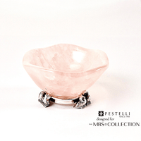 Hand Carved Quartz Ring DishRose quartz engagement ring dish with silver love bird feet. Hand-carved quartz made in Italy for the perfect luxury bride gift.