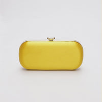 360 view of yellow, Limoncello Bella Clutch in gold hardware accents.
