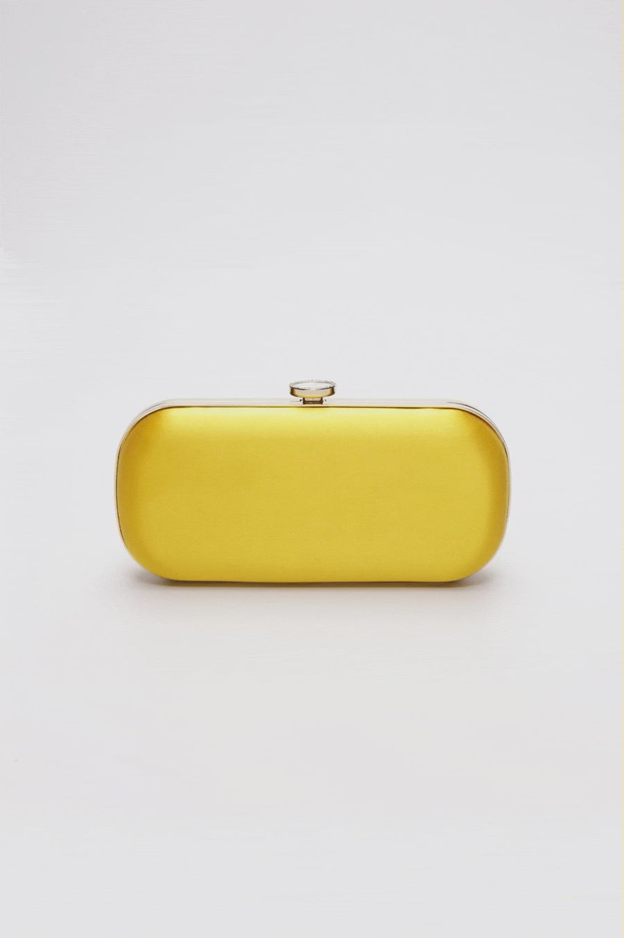360 view of yellow, Limoncello Bella Clutch in gold hardware accents.