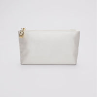 360 view of white satin pouch.