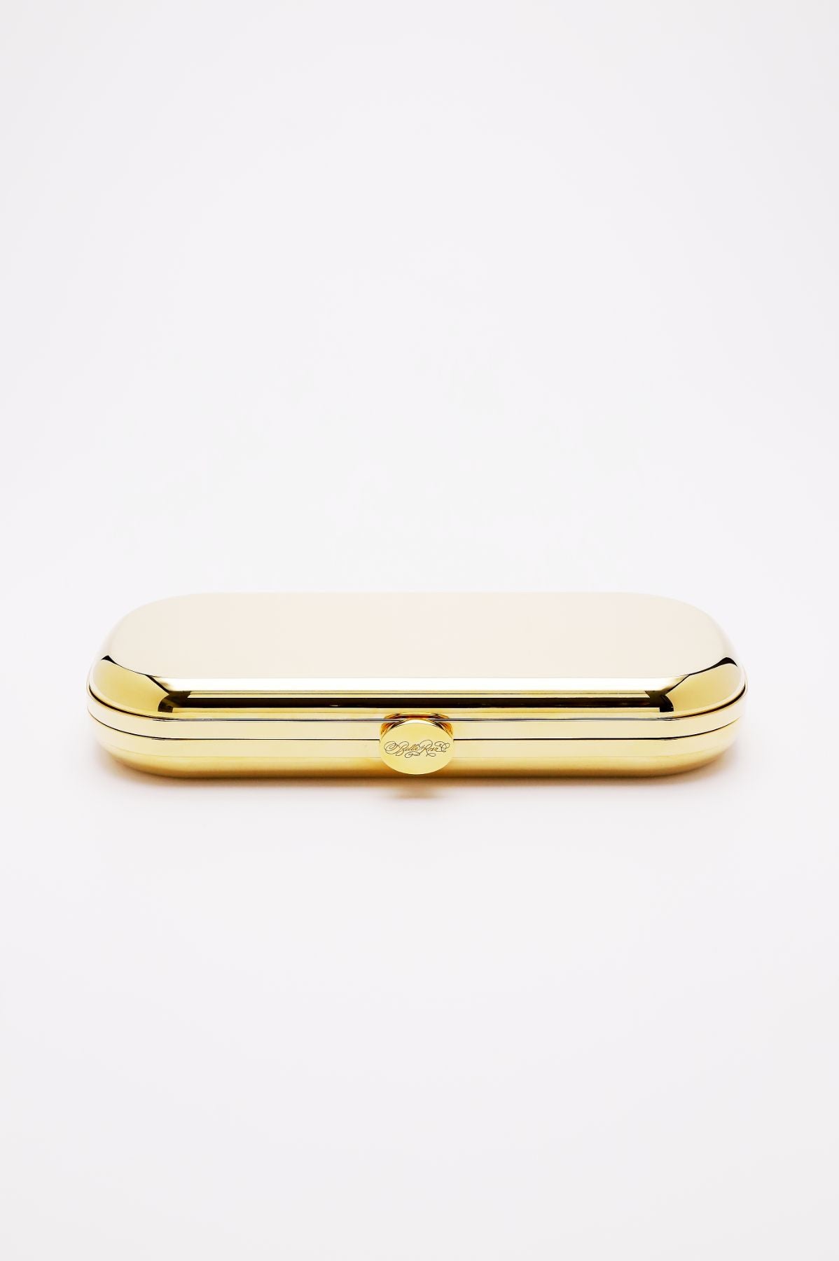 The Bella Rosa Collection Bella Clutch Golden Petite with an engraved sentiment plaque on a white background.