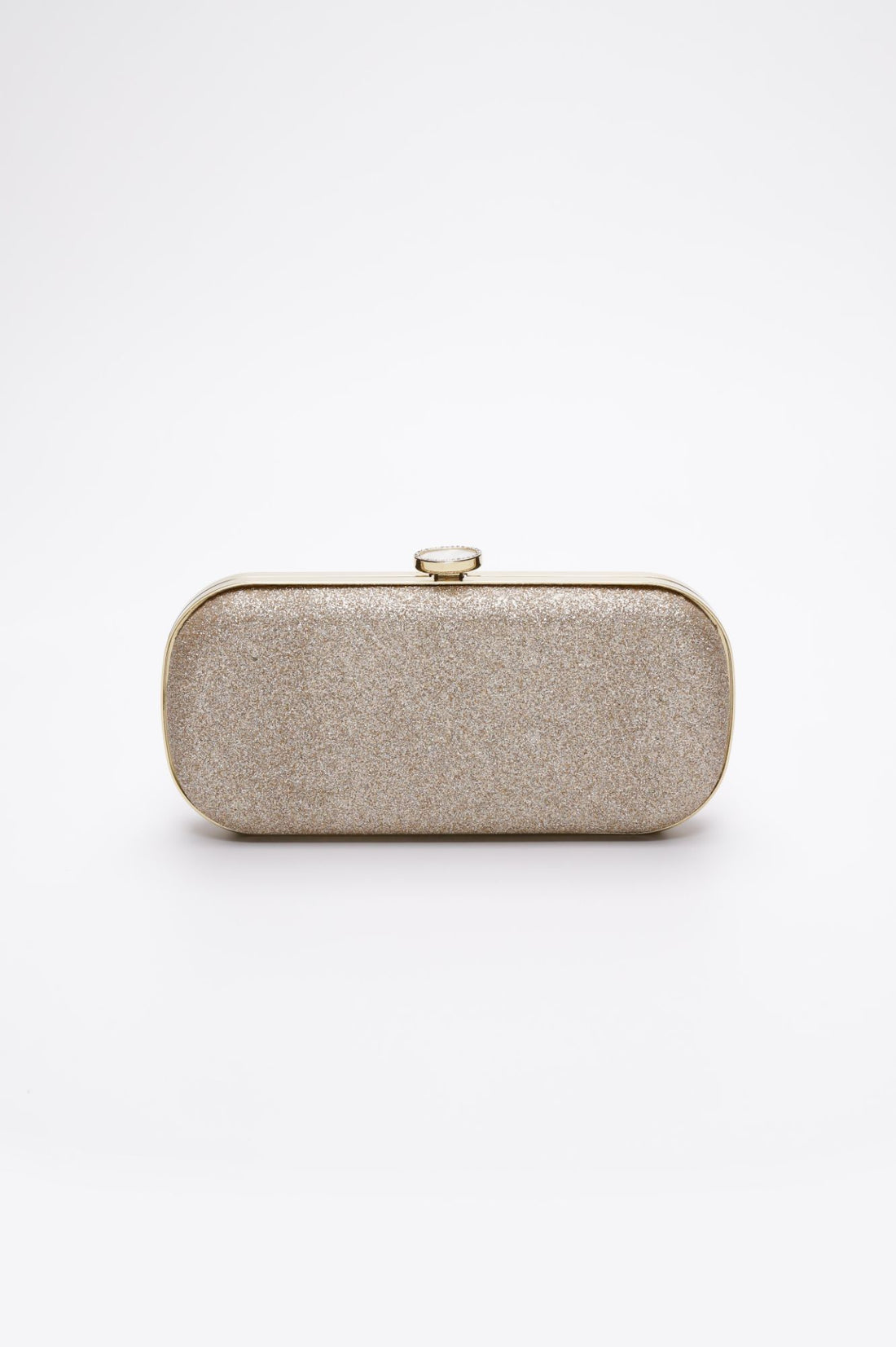Bella clutch with gold hardware in Champagne Shimmer.