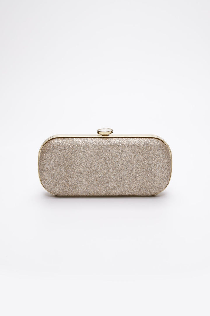 Bella clutch with gold hardware in Champagne Shimmer.