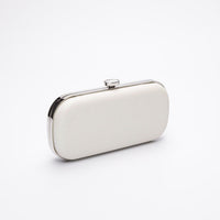 Bella Clutch in a shimmer white glitter body with a silver frame