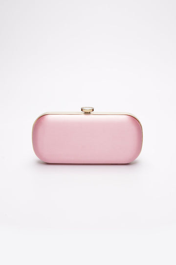 Pink Bella Clutch in Italian satin with gold hardware.